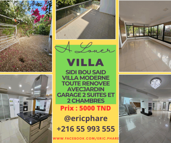 Sidi bou très lle villa moderne avec jardin à la location annuelle